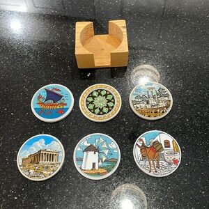 Smaltotechniki Coasters - Hand Made - Set of 6 - Greece - Ceramik  Vintage